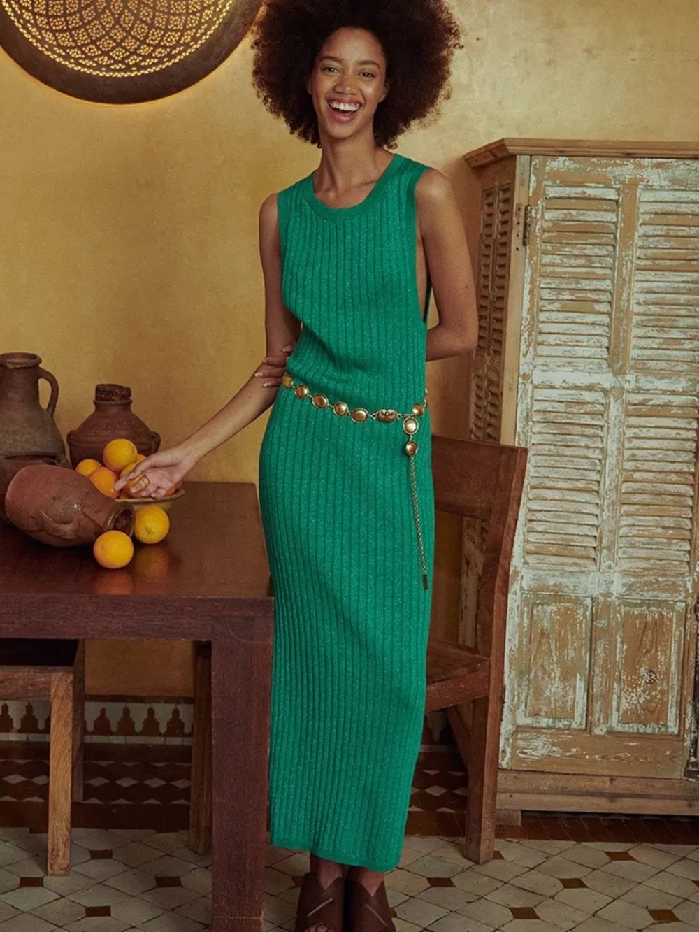 Spell Emerald Green Ribbed Maxi Dress